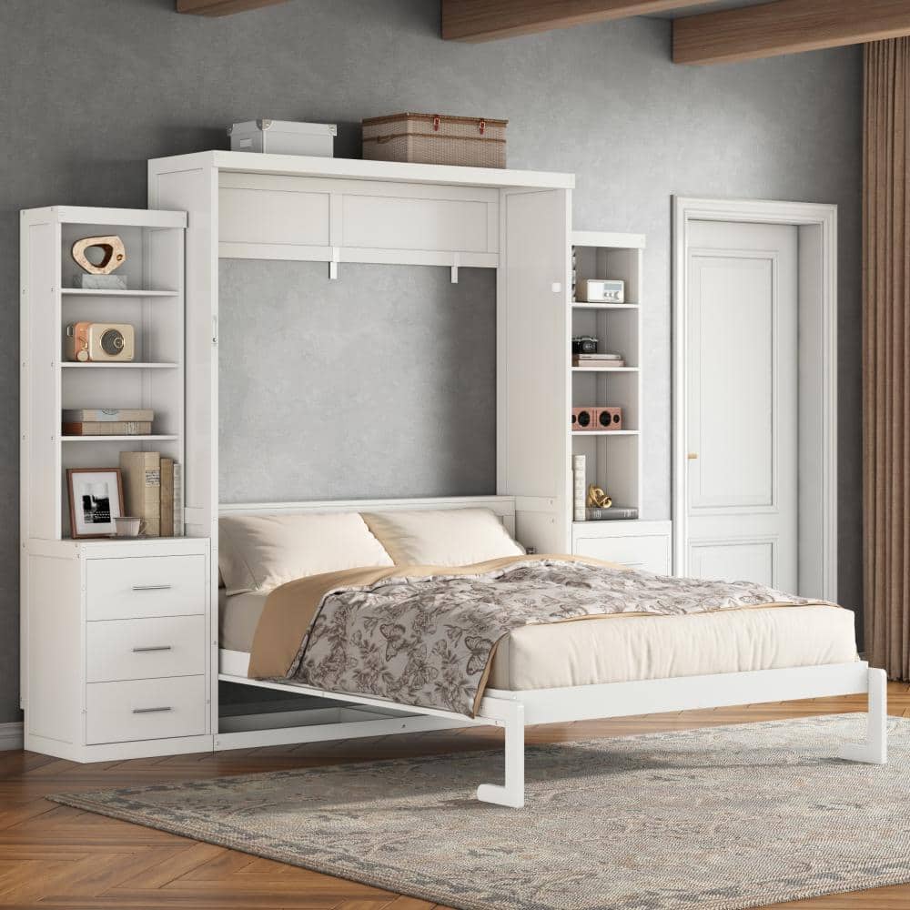 White Queen Size Murphy Bed with Storage Shelves and Drawers price history on PriceWatchPro