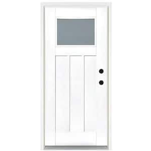 36 in. x 80 in. Smooth White Left-Hand Inswing Frosted Craftsman Finished Fiberglass Prehung Front Door