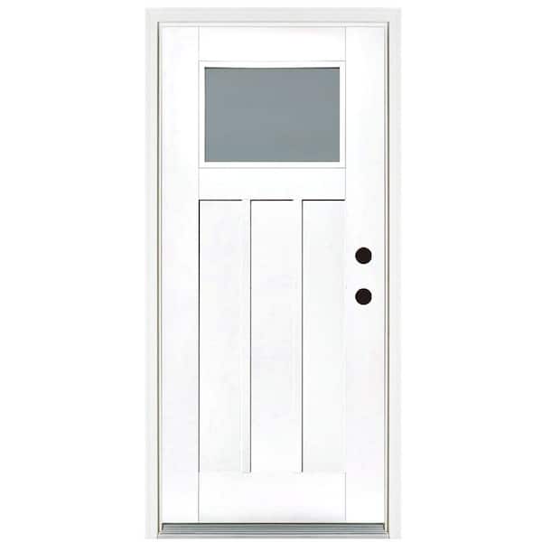 MP Doors 36 in. x 80 in. Smooth White Left-Hand Inswing Frosted Craftsman Finished Fiberglass Prehung Front Door