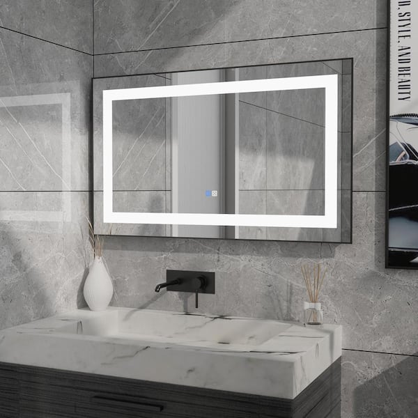Angeles Home 40 In X 24 Rectangular Aluminum Framed Wall Mount Slim Front Led Light Bathroom Vanity Mirror Matte Black Mem4024fmmb The
