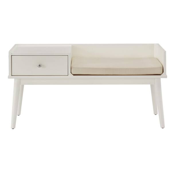 HomeSullivan White 1-Drawer Cushioned Entryway Bench (47.48 W x 18 D x 23 in. H)