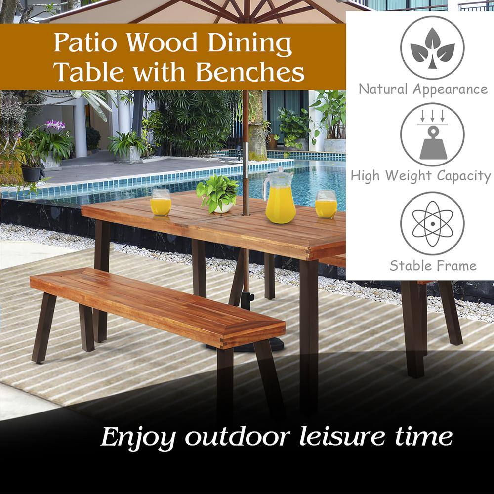 Acacia Wood and Steel 3-Piece Outdoor Picnic Table Set