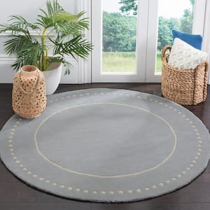 Bella Light Blue/Ivory Doormat 3 ft. x 3 ft. Dotted Border Round Area Rug