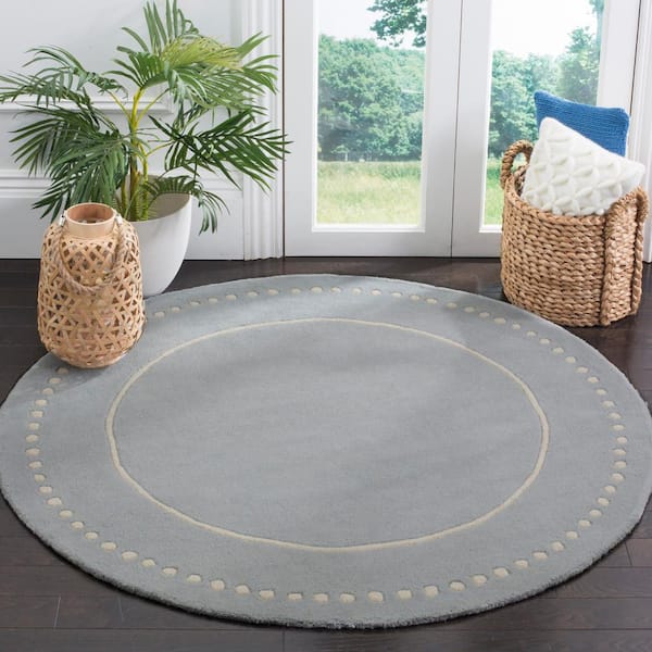 Bella Light Blue/Ivory Doormat 3 ft. x 3 ft. Dotted Border Round Area Rug