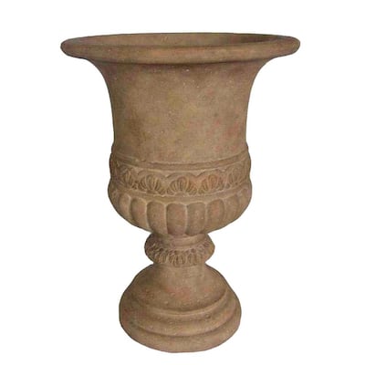 21.25 in. H Stone Scroll Band Urn in Aged Ivory Finish