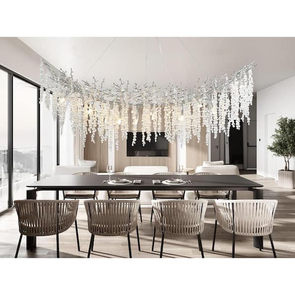 YUYI 63 in. 16-Light Modern Crystal Chandelier, Silver Tree Branch