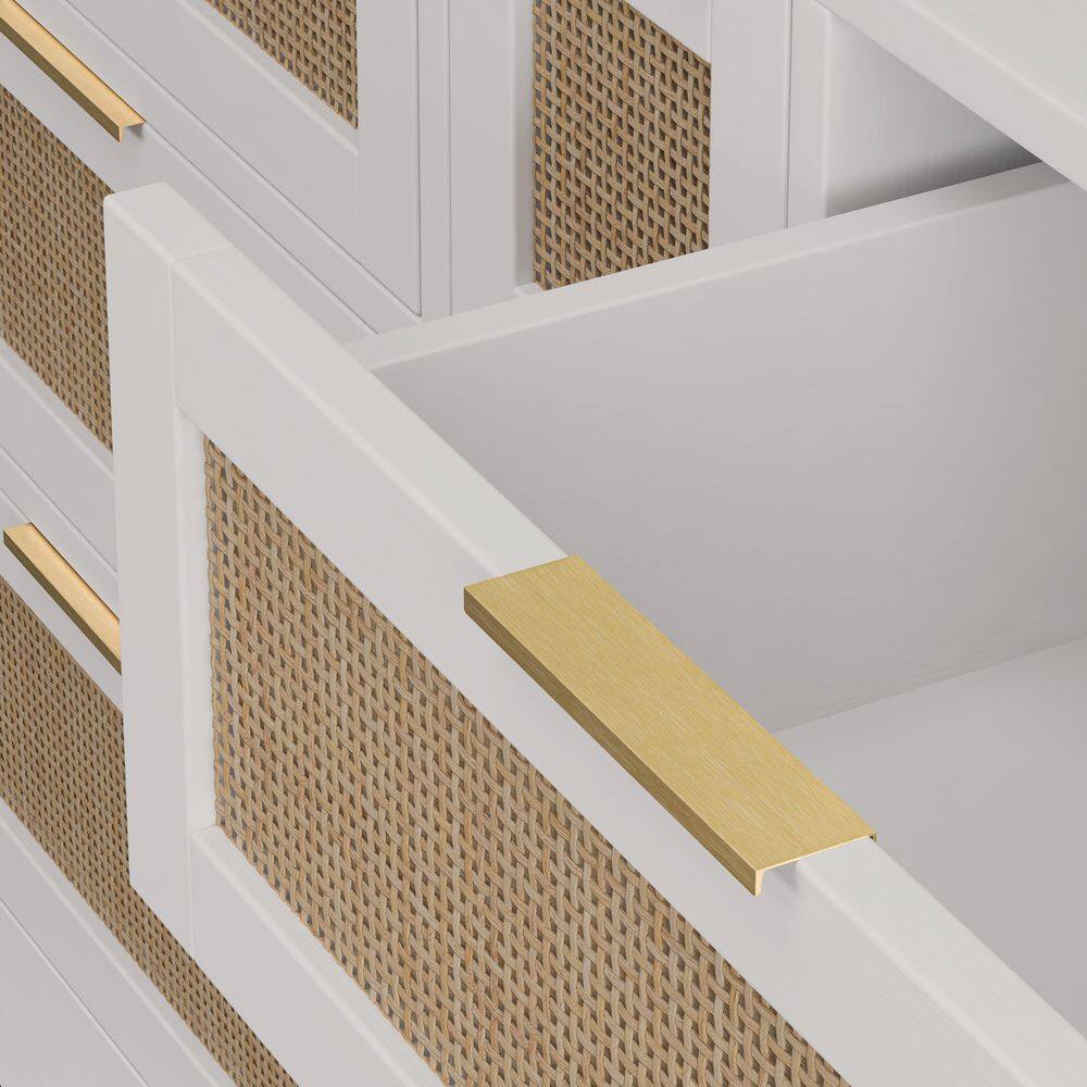 White and Light Wood Rattan Accent Cabinet with 9 Drawers