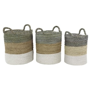 Multi Colored Sea Grass Contemporary Storage Basket 18 in., 17 in., and 16 in. (Set of 3)