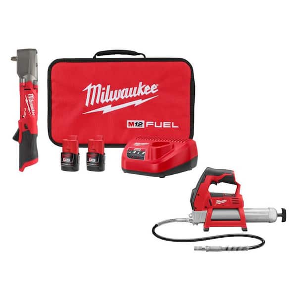 M12 FUEL 12V Lithium-Ion Brushless Cordless 3/8 in. Right Angle Impact Wrench Kit with Grease Gun