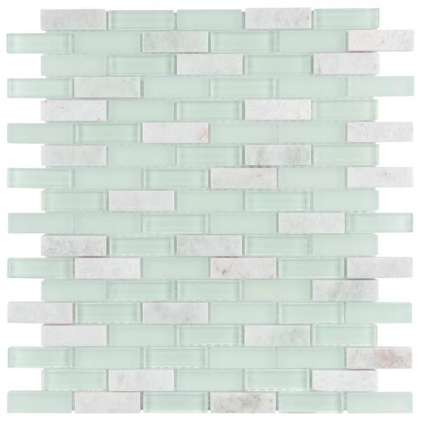 Merola Tile Tessera Subway Ming 10-3/4 in. x 11-3/4 in. x 8 mm Glass and Stone Mosaic Tile
