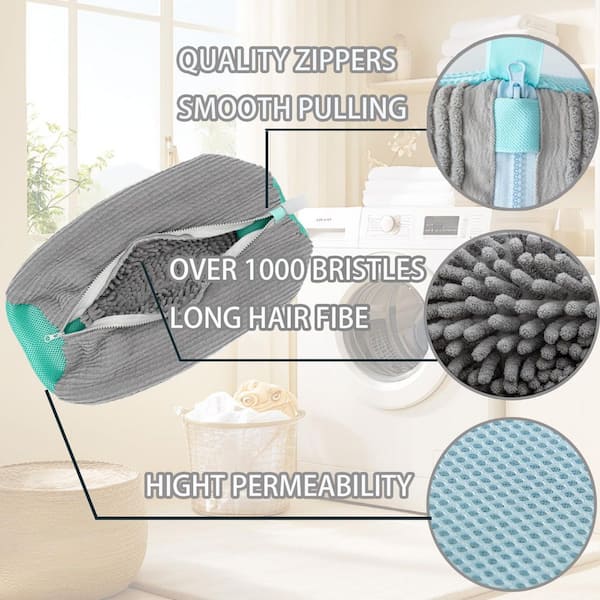 Numhew Gray Shoe Washing Bags, 2 Pack Microfiber 360° Cleaning