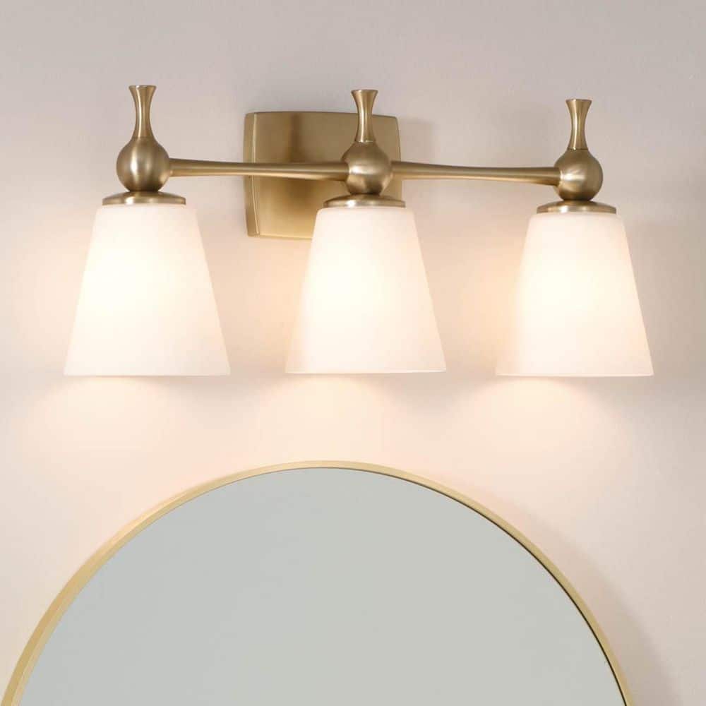 Champagne Bronze 3-Light Vanity with Etched Glass Shades