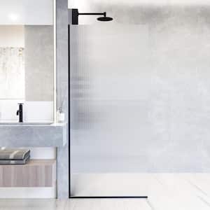 Zenith 34 in. W x 74 in. H Frameless Fixed Shower Screen Door in Matte Black with 3/8 in. (10mm) Fluted Glass