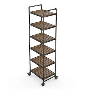 Deep Rustic Brown 6-Tier Metal Corner Shelf Bathroom Tower Shelving Unit(16.1 in. W x 63.5 in. H x 12.2 in. D)