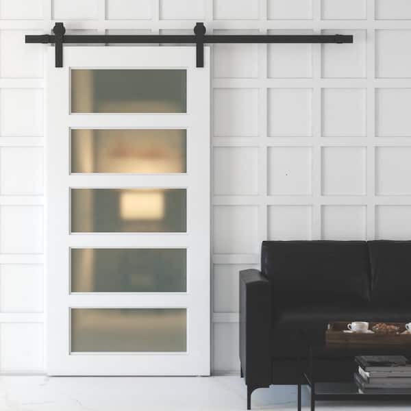 40 in. x 83 in. CHARLESTION Solid Core White Wood Modern Barn Door with Sliding Door Hardware Kit