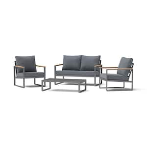Enro 4-Piece Metal Sling Patio Conversation Set with Gray Cushions