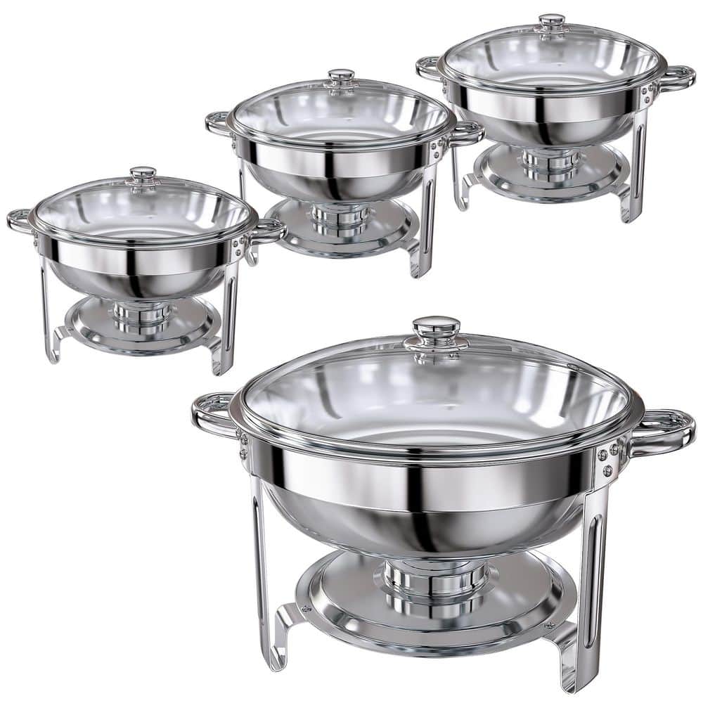 Pre-Installed Buffet Chafing Dishes Set 5 qt. Silver Stainless Steel Food Warmer with Lid Holder Easy Clean Durable