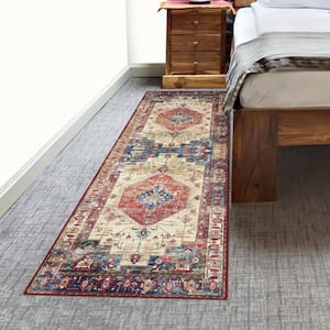 Beige Red 2 ft. x 6 ft. Persian Oriental Runner Rug