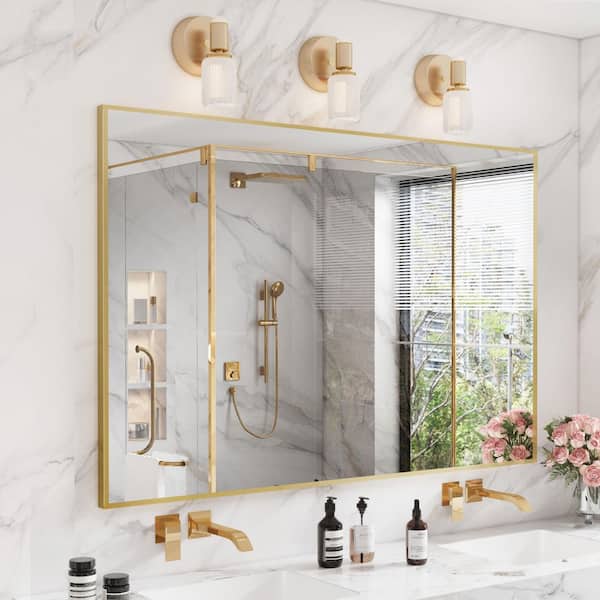 55 in. W x 36 in. H Large Rectangle Aluminum Alloy Framed Wall Mounted Bathroom Vanity Accent Mirror in Brushed Gold