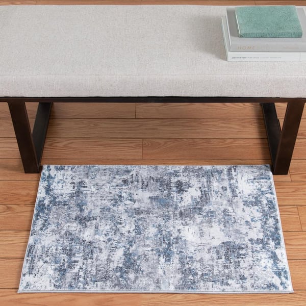 Adare Blue  Doormat 2 ft. x 3 ft. Painterly Polyester Area Rug