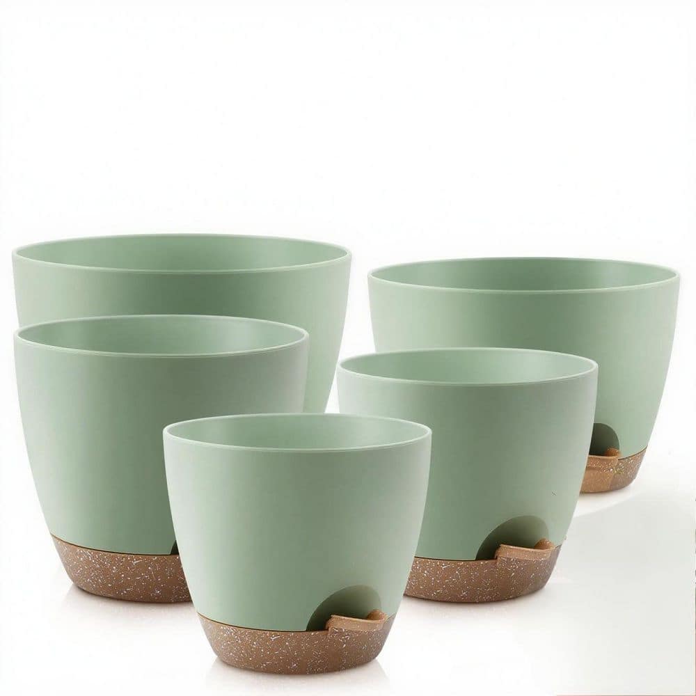 5-Piece 10 in. W x 8 in. H Green Plastic Self Watering Nursery Planting Pot for Indoor Outdoor Plants price history on PriceWatchPro