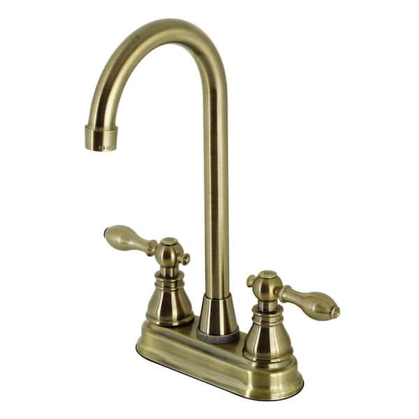 Kingston Brass American Classic 2-Handle Deck Mount Gooseneck Bar Prep Faucets in Antique Brass