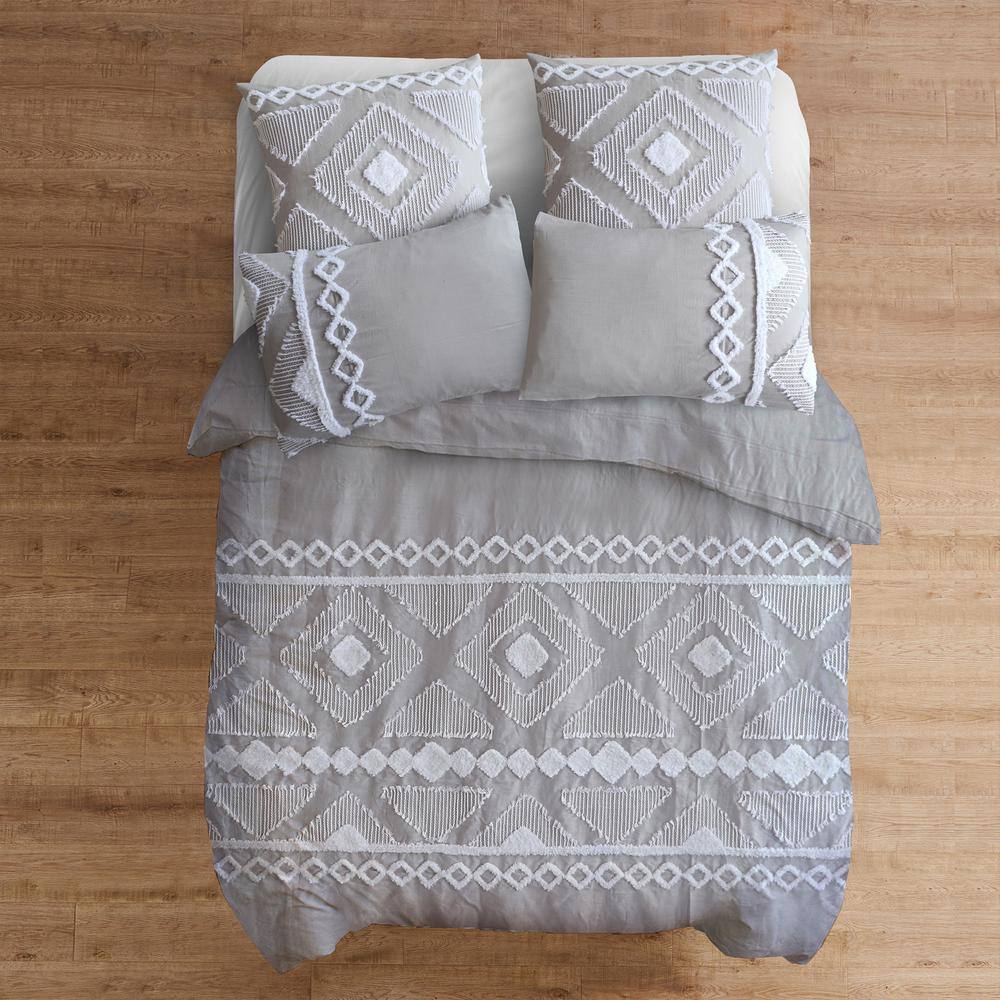 Gray Twin Cotton Jacquard Duvet with Textured Accent