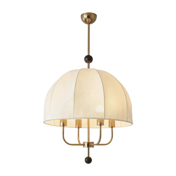 4 Lights Bronze Antique Lantern Chandelier for Living Dining Room Entryway, with White Fabric Shade
