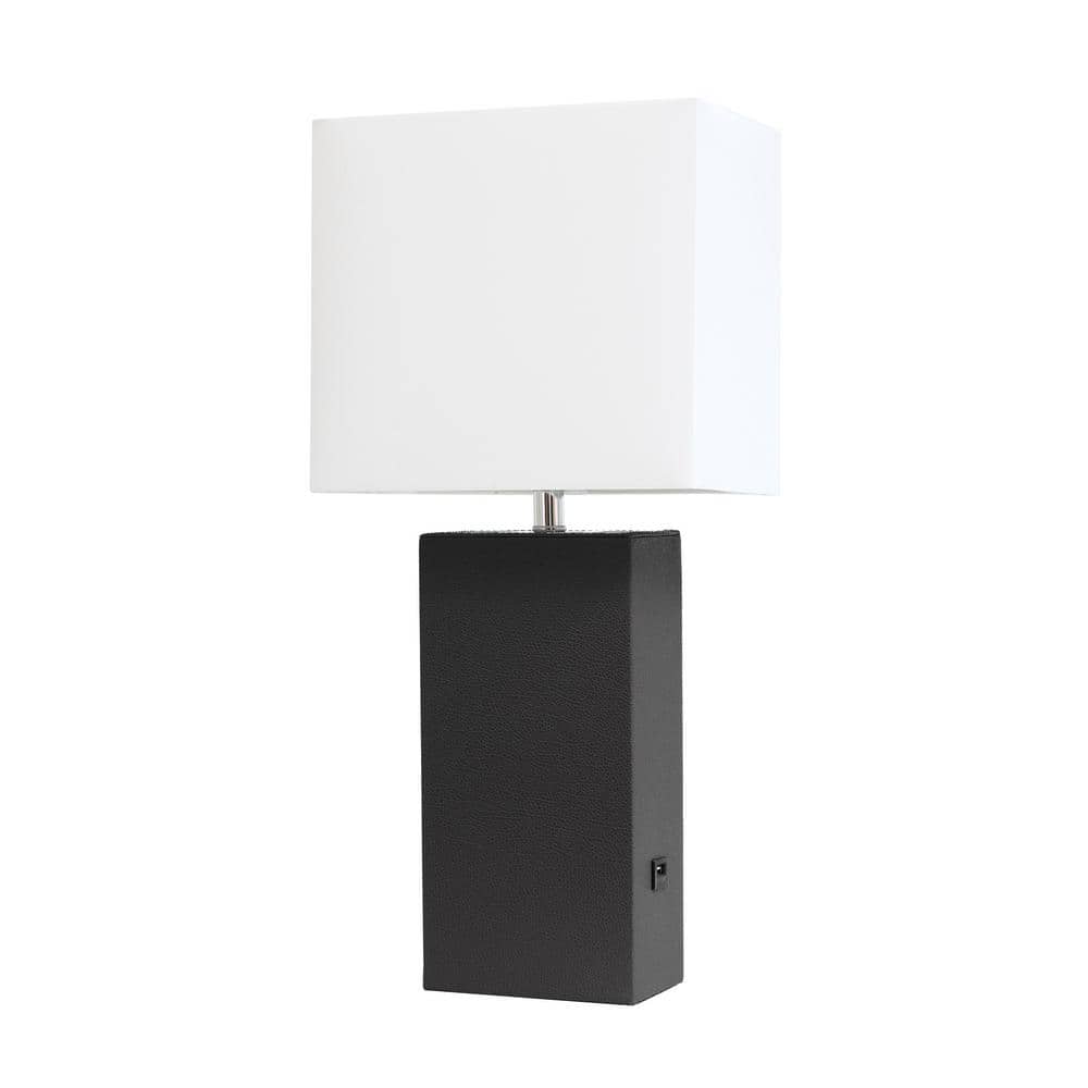 21 in. Black Modern Leather Table Lamp with USB
