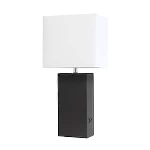 21 in. Black Modern Leather Table Lamp with USB