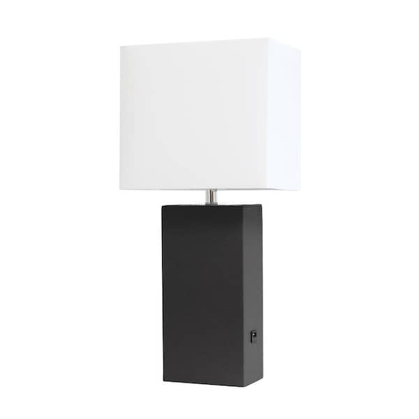 Elegant Designs 21 in. Black Modern Leather Table Lamp with USB