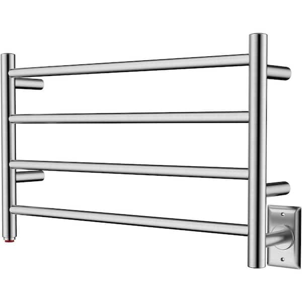 PRIMEPLUS 4-Bar Round Bar Plug-In/Hardwired Towel Warmer Smart Touch Screen Digital Display Waterproof in Plished