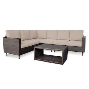 Draper 5-Piece Wicker Outdoor Sectional with Tan Cushions