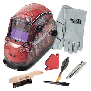 Auto-Darkening Welding Helmet Kit with Shade Len No. 7-13, Gloves, Wire Brush, Magnet, Chipping Hammer and Soap Stone