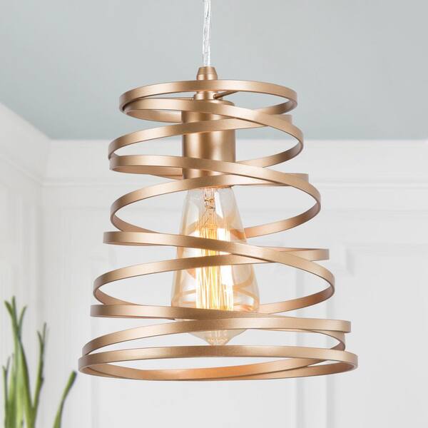 LNC Gold Pendant Modern Geometric Cage 1-Light Comtemporary Island DIY ...