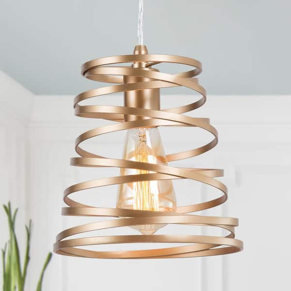 LNC Gold Pendant Modern Geometric Cage 1-Light Comtemporary Island