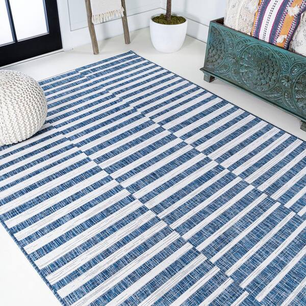 JONATHAN Y Sukie Modern Blue/Ivory 8 ft. x 10 ft. Offset Stripe  Indoor/Outdoor Area Rug SMB133D-8 - The Home Depot