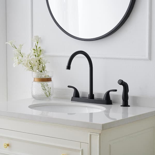 2-Handle Deck-Mount Standard Kitchen Faucet with Pull Out Side Sprayer in Matte Black