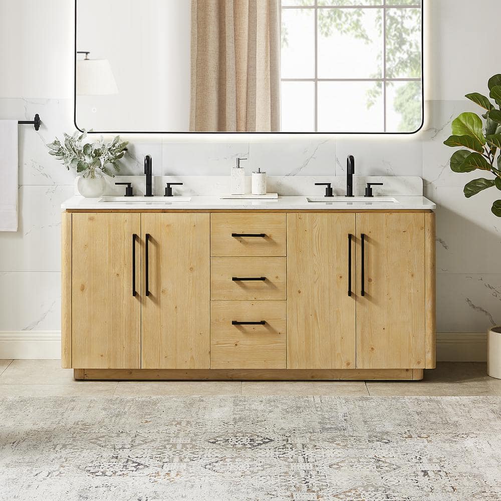 Altair Serene 72 in. Double Freestanding Nature Brown Bath Vanity with ...