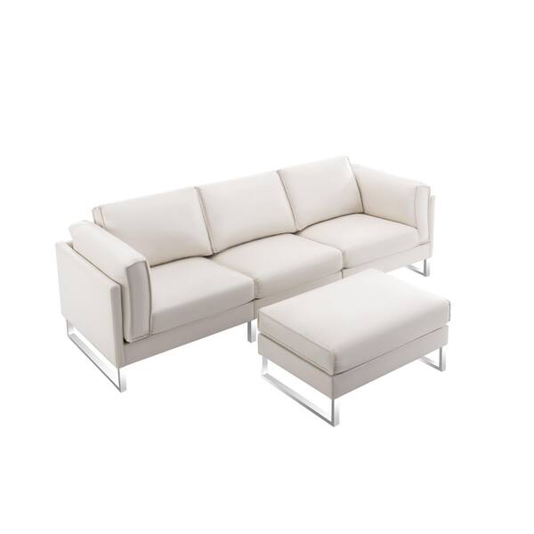 Morden Fort 103 in. W Leather Sectional Sofa and Matching Footrest in. White YH-7302
