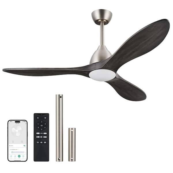 52 in. Smart Indoor Matte Nickel Standard Ceiling Fan with Dimmable Integrated LED and Remote Included