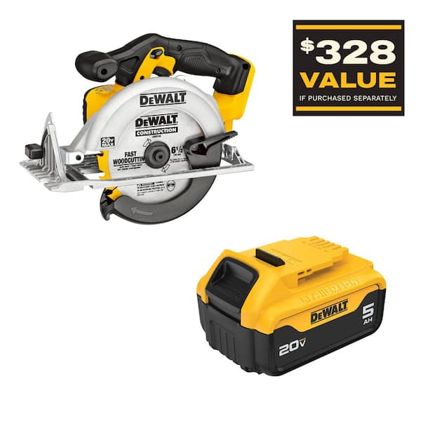 20V Max Lithium-Ion Cordless 6.5 in. Sidewinder Style Circular Saw with 20V Max Premium 5.0Ah Battery Pack