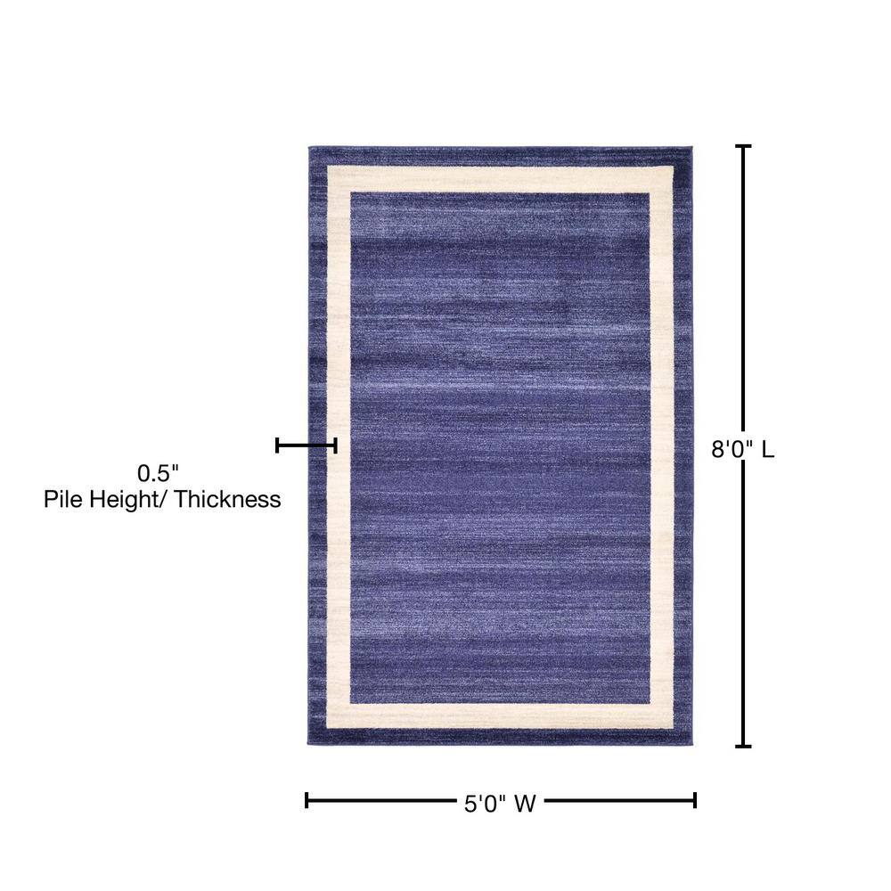 Navy Blue Rectangular Stain-Resistant Synthetic Area Rug