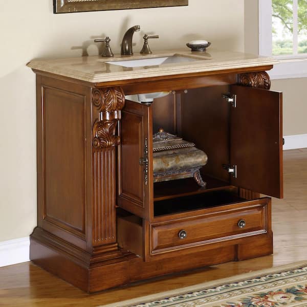 Silkroad Exclusive 38.75 in. W x 23 in. D Vanity in Cherry with 