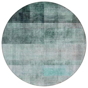 Teal 8 ft. Round Woven Solid Color Round Indoor/Outdoor Area Rug