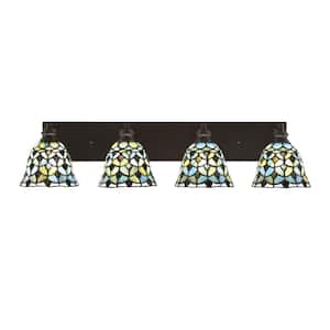 Albany 34 in. 4-Light Espresso Vanity Light with Crescent Art Glass Shades