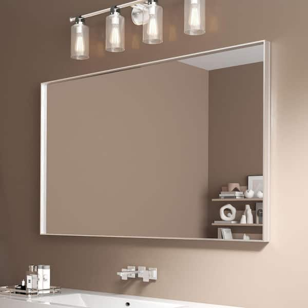 60 in. W x 36 in. H Rectangular Aluminum Framed Wall Bathroom Vanity Mirror in Brushed Sliver