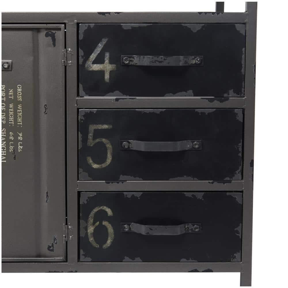 Gray Metal and Wood Industrial Sideboard with Numbered Drawers