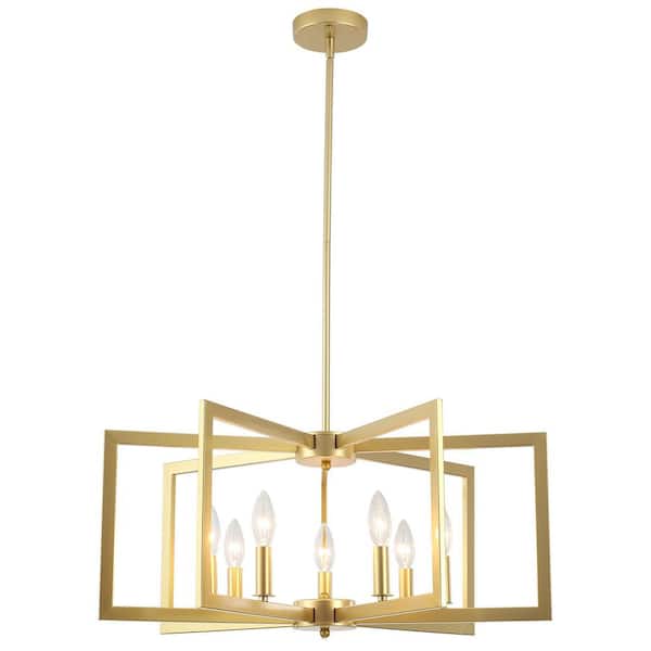 7-Light Gold Modern Chandelier Light Fixture with Geometric Metal Shade, No Bulbs Included