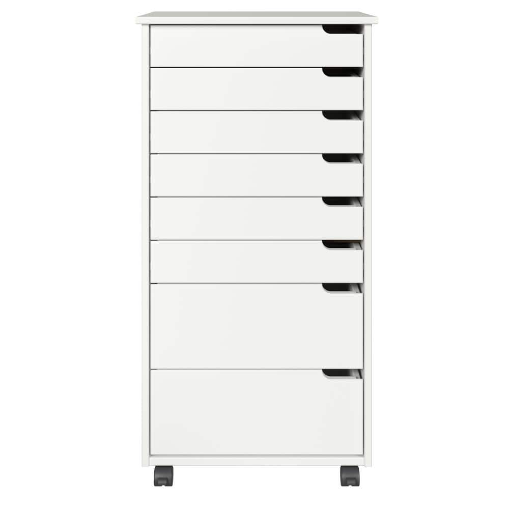 Euro White Solid Wood 8-Drawer Rolling Office Storage Cart